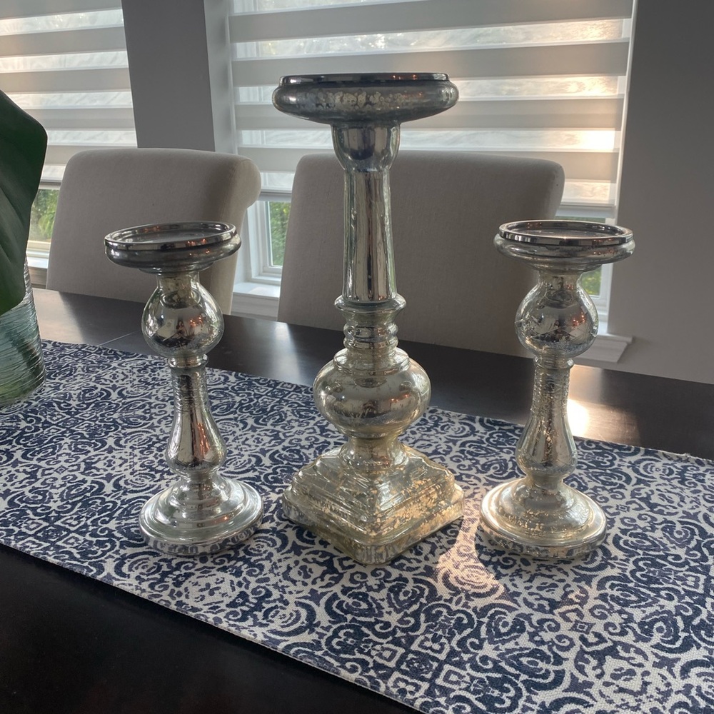 Pottery Barn Silver Candle Holders Set